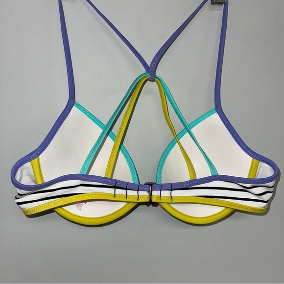 Victoria’s Secret Bikini Top Size 34B White Multicolour Striped Padded Strappy - Picture 5 of 6